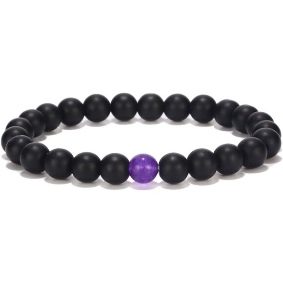 Stylish Couple's Black Matte and Purple Agate Bracelets - Ideal for Connection - Picture 3 of 4